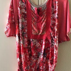 Coral, Black and White Blouse